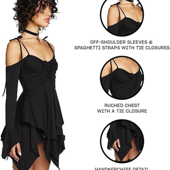 Current Mood, F is for fairies handkerchief dress, Black, XXS - Picture 2 of 3